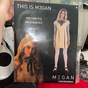 M3GAN Adult Costume with Striped Bow & Tights Halloween Horror Size L Size 10